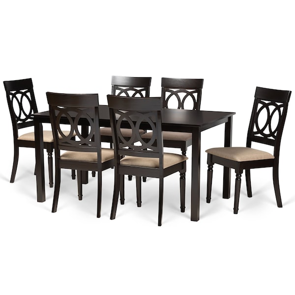 Baxton Studio Lucie Modern and Contemporary Sand Fabric and Dark Brown Finished Wood 7-Piece Dining Set 174-10537-10519-Zoro - main